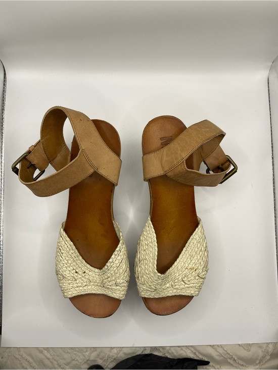 MIA Shoes - MIA Tan and Cream Woven Wedge Sandals